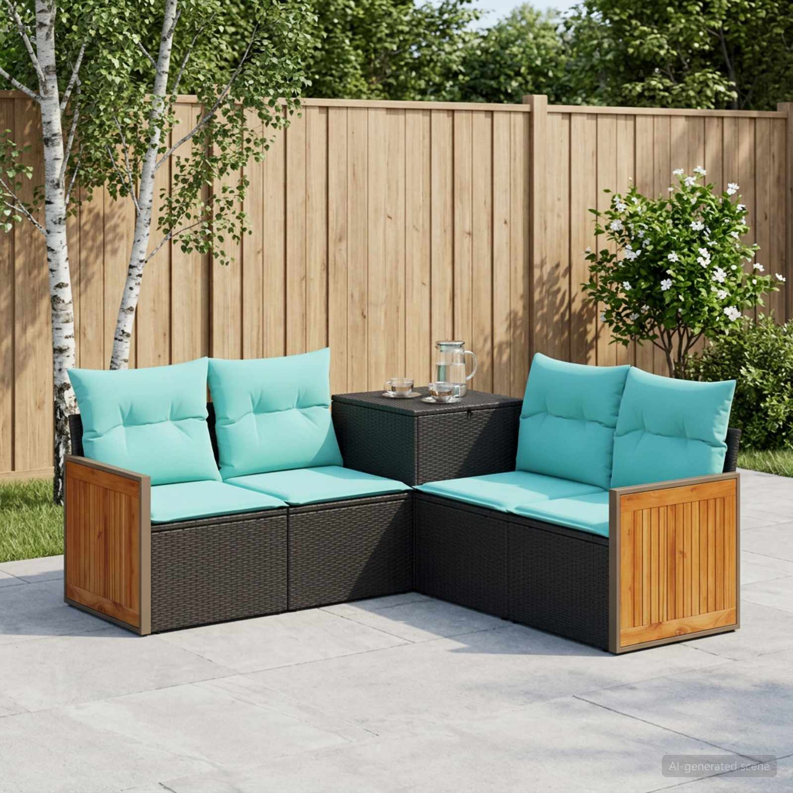 Set di divani 5 pz Nero e Blu Rattan sintetico e Acciaio | homemem39