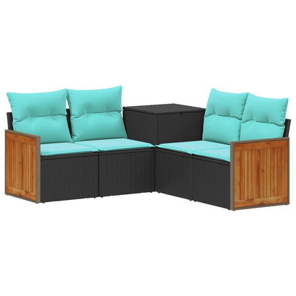 Set di divani 5 pz Nero e Blu Rattan sintetico e Acciaio | homemem39