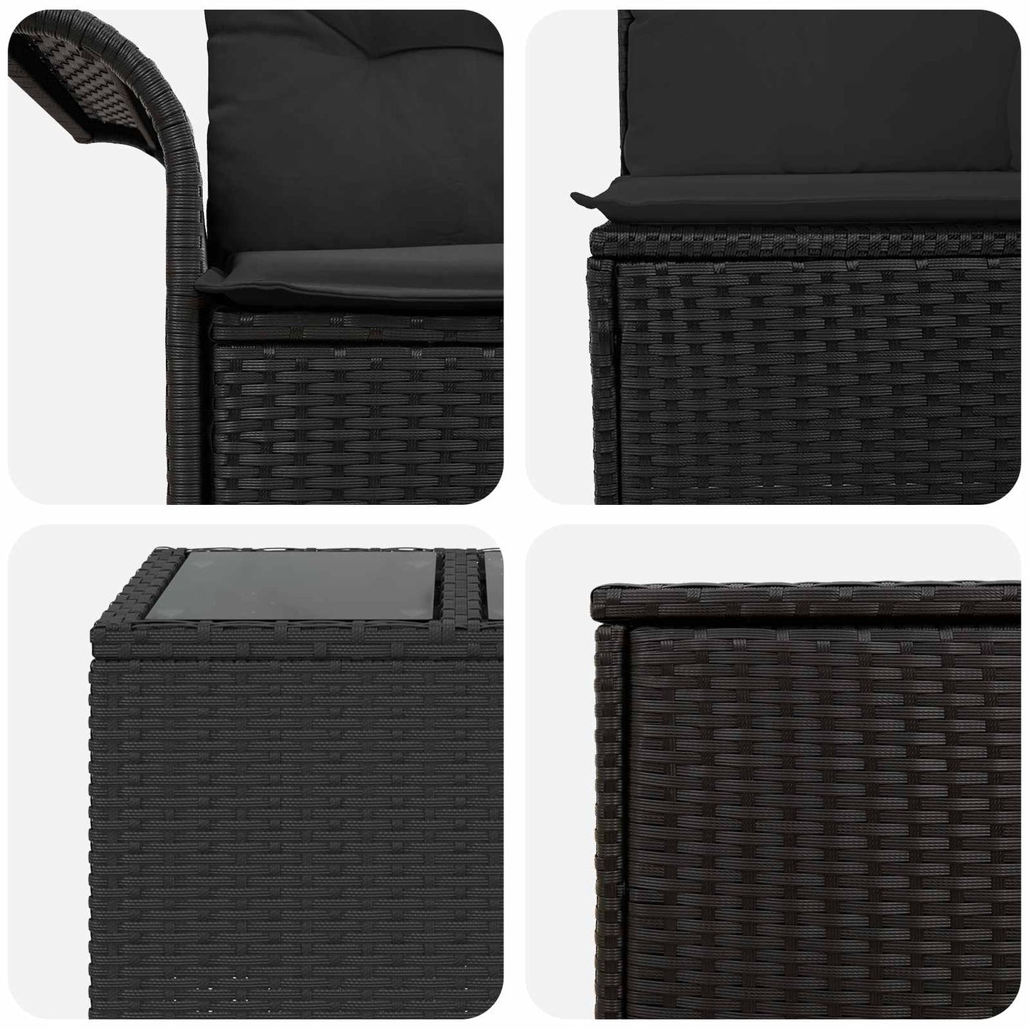 Set di divani 8 pz Nero Rattan sintetico e Acciaio | homemem39