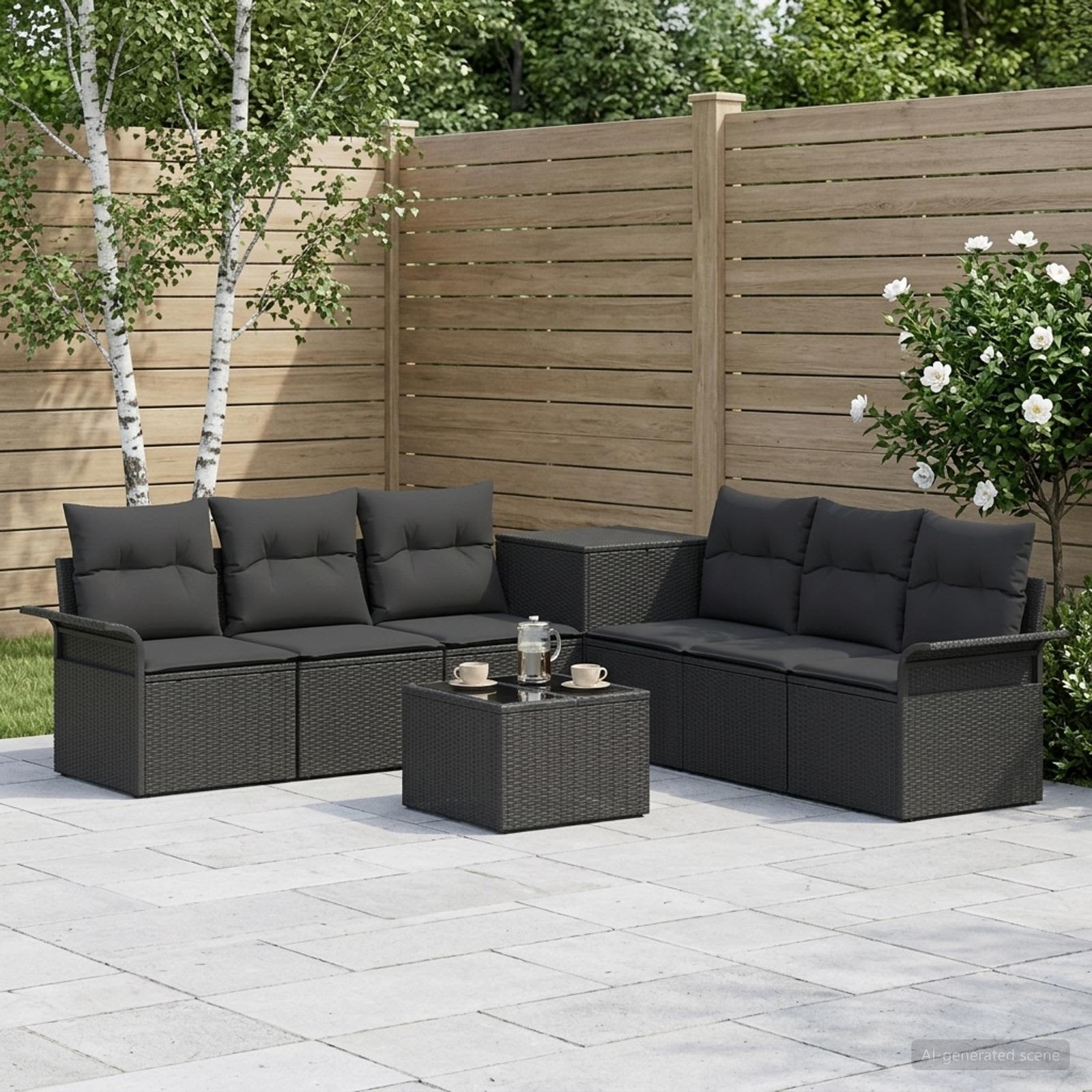 Set di divani 8 pz Nero Rattan sintetico e Acciaio | homemem39