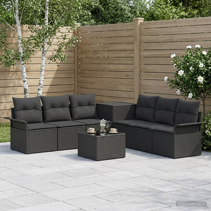 Set di divani 8 pz Nero Rattan sintetico e Acciaio | homemem39