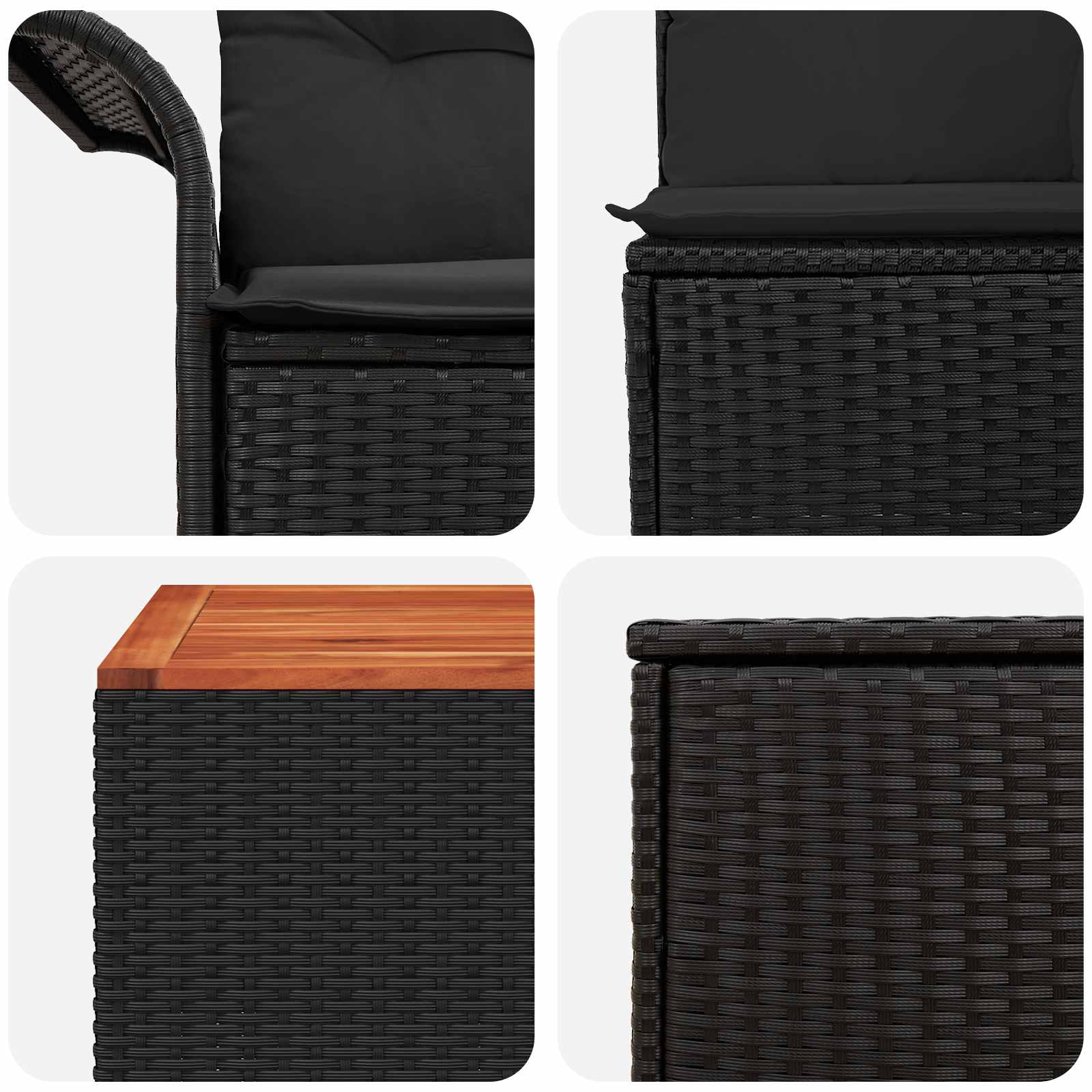 Set di divani 8 pz Nero Rattan sintetico e Acciaio | homemem39