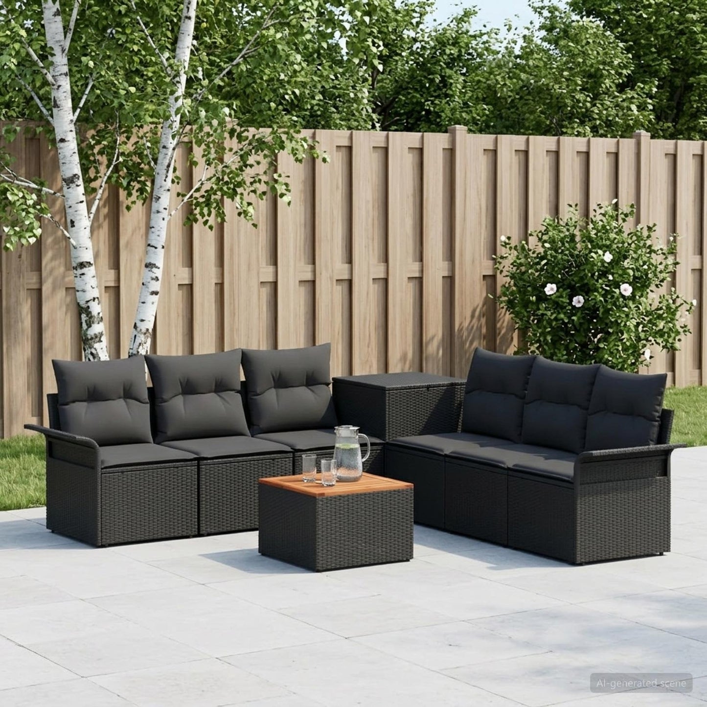 Set di divani 8 pz Nero Rattan sintetico e Acciaio | homemem39