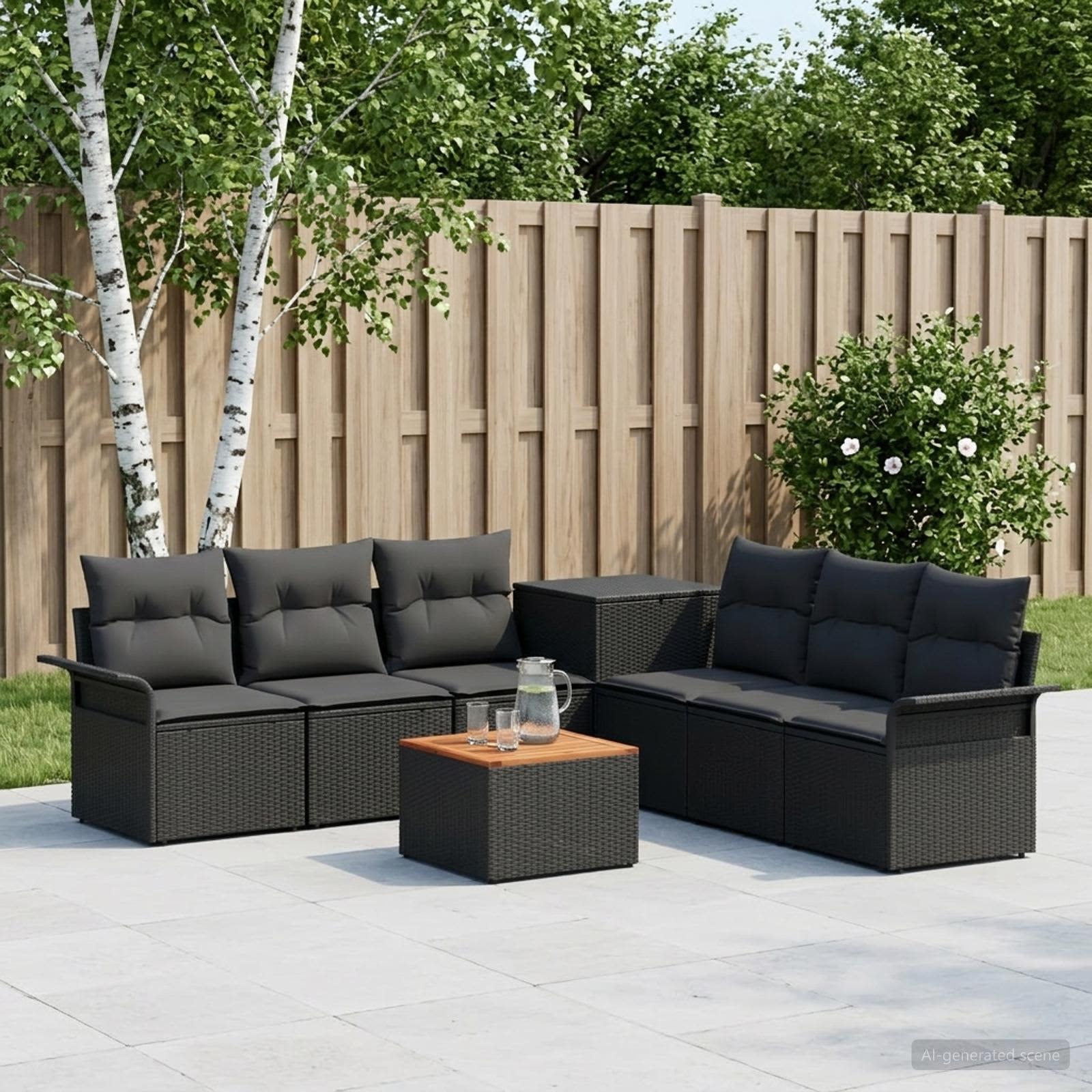 Set di divani 8 pz Nero Rattan sintetico e Acciaio | homemem39