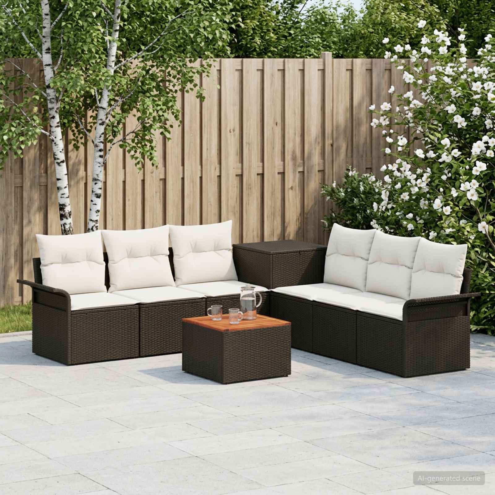 Set di divani 8 pz Nero e Bianco Crema | homemem39