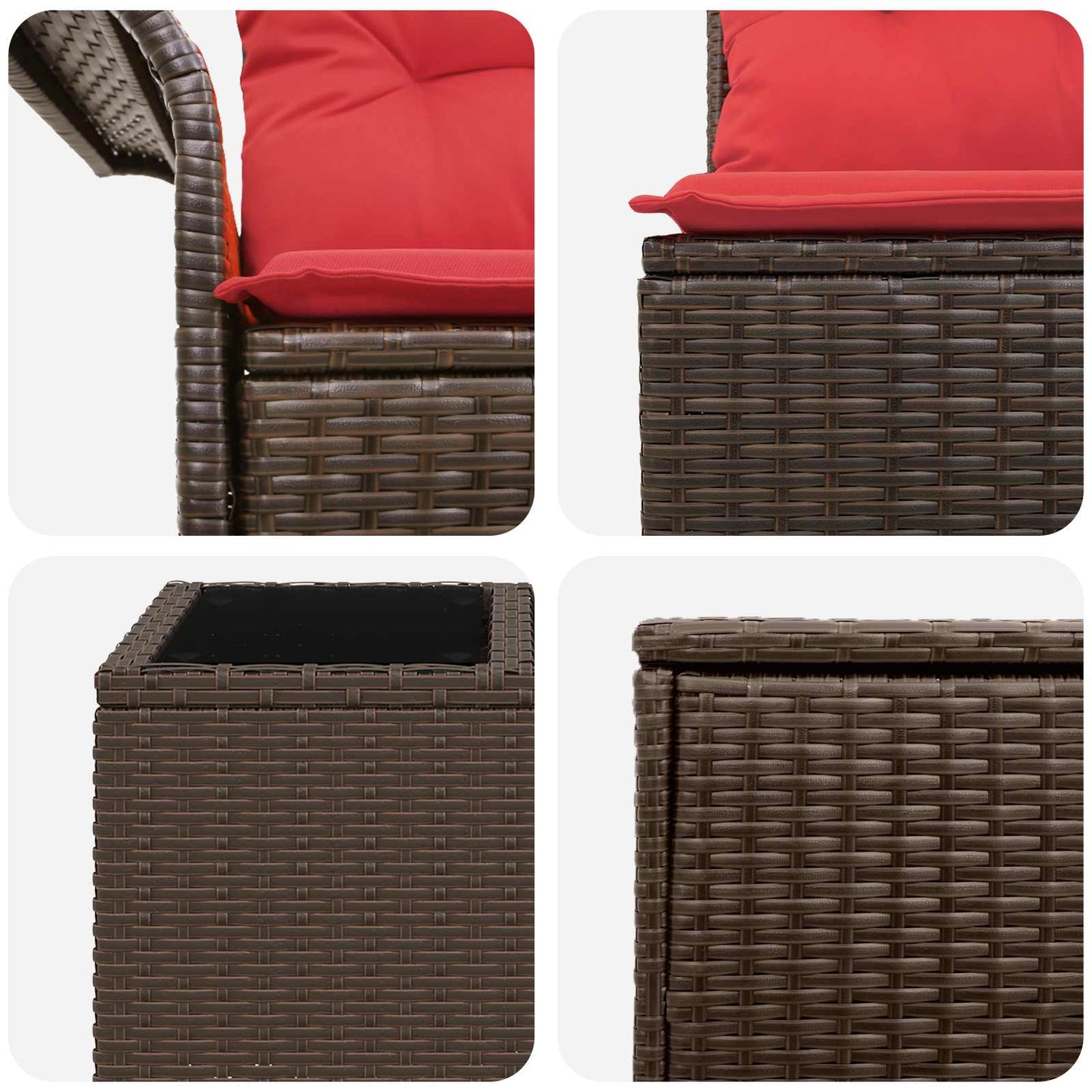 Set di divani 8 pz Marrone e Rosso Rattan sintetico e Acciaio | homemem39