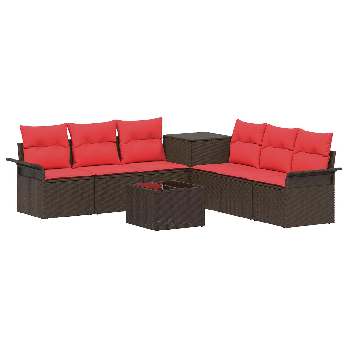 Set di divani 8 pz Marrone e Rosso Rattan sintetico e Acciaio | homemem39