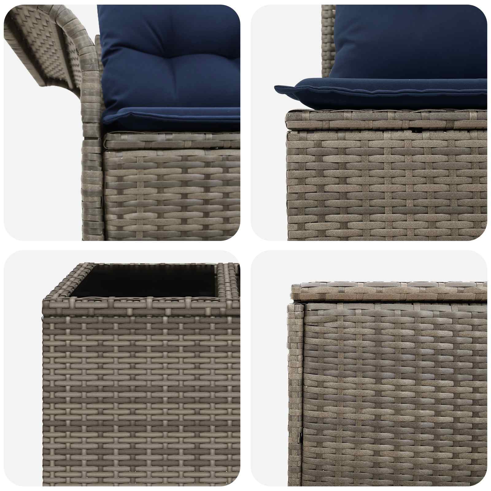 Set di divani 8 pz Grigio e Blu Navy Rattan sintetico e Acciaio | homemem39