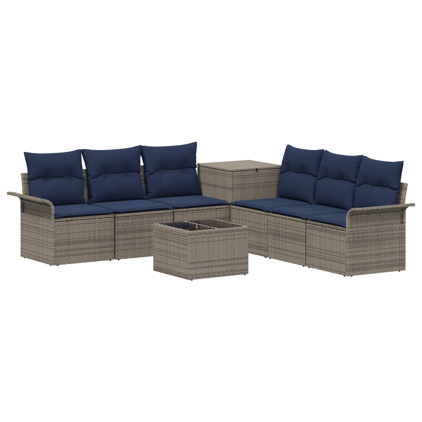 Set di divani 8 pz Grigio e Blu Navy Rattan sintetico e Acciaio | homemem39