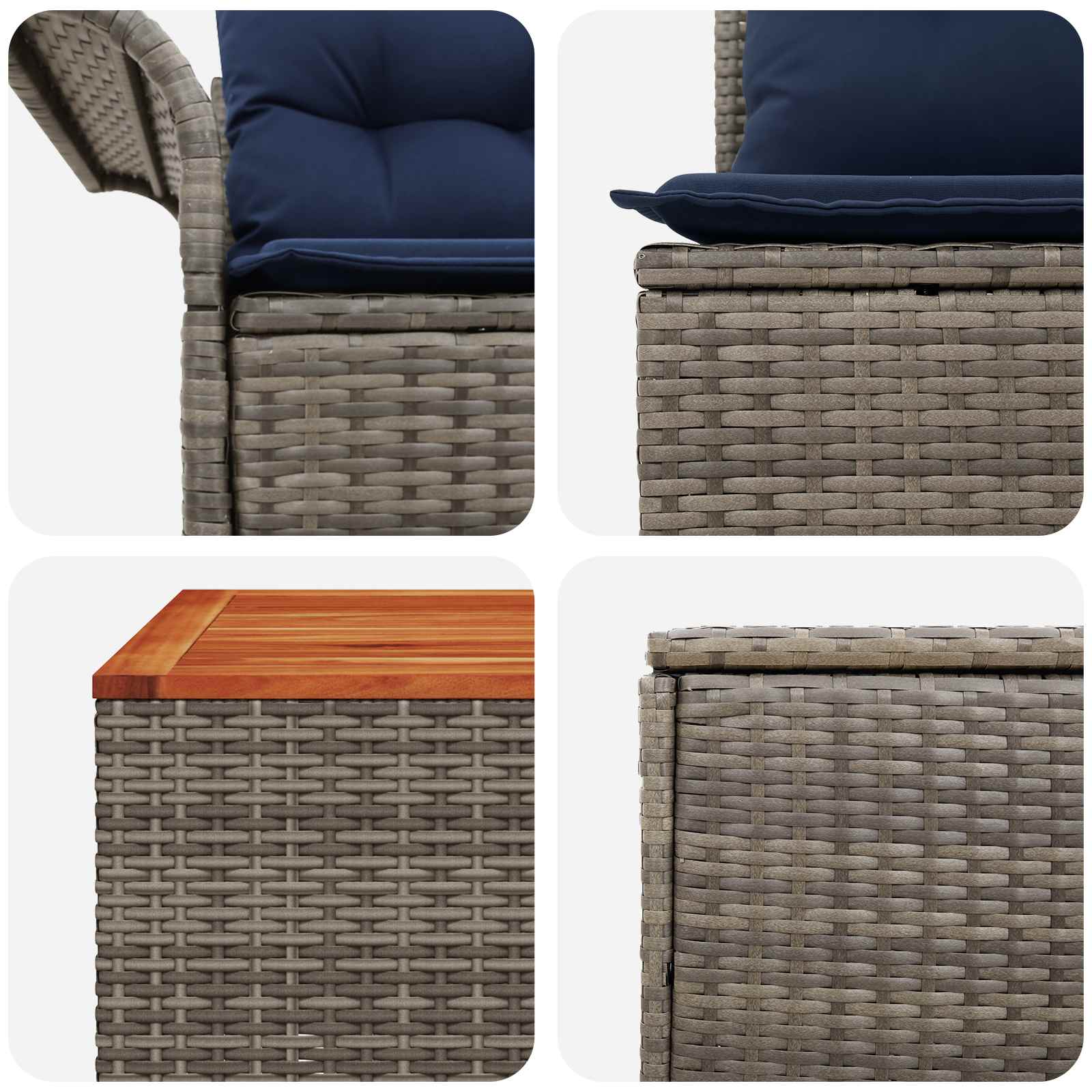 Set di divani 8 pz Grigio e Blu Navy Rattan sintetico e Acciaio | homemem39