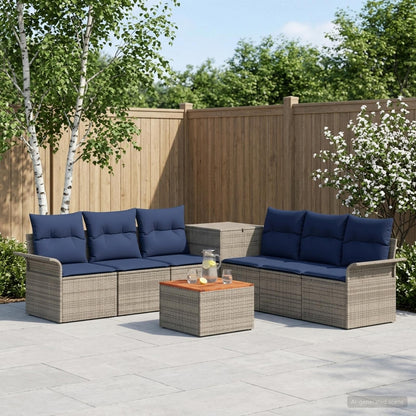 Set di divani 8 pz Grigio e Blu Navy Rattan sintetico e Acciaio | homemem39