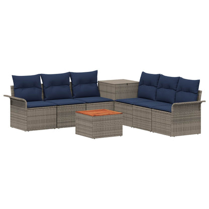 Set di divani 8 pz Grigio e Blu Navy Rattan sintetico e Acciaio | homemem39