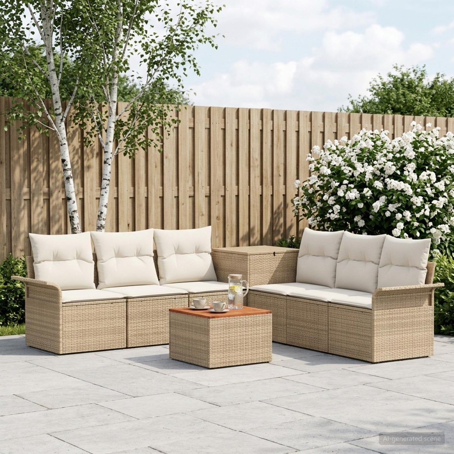 Set di divani 8 pz Beige e Bianco Crema