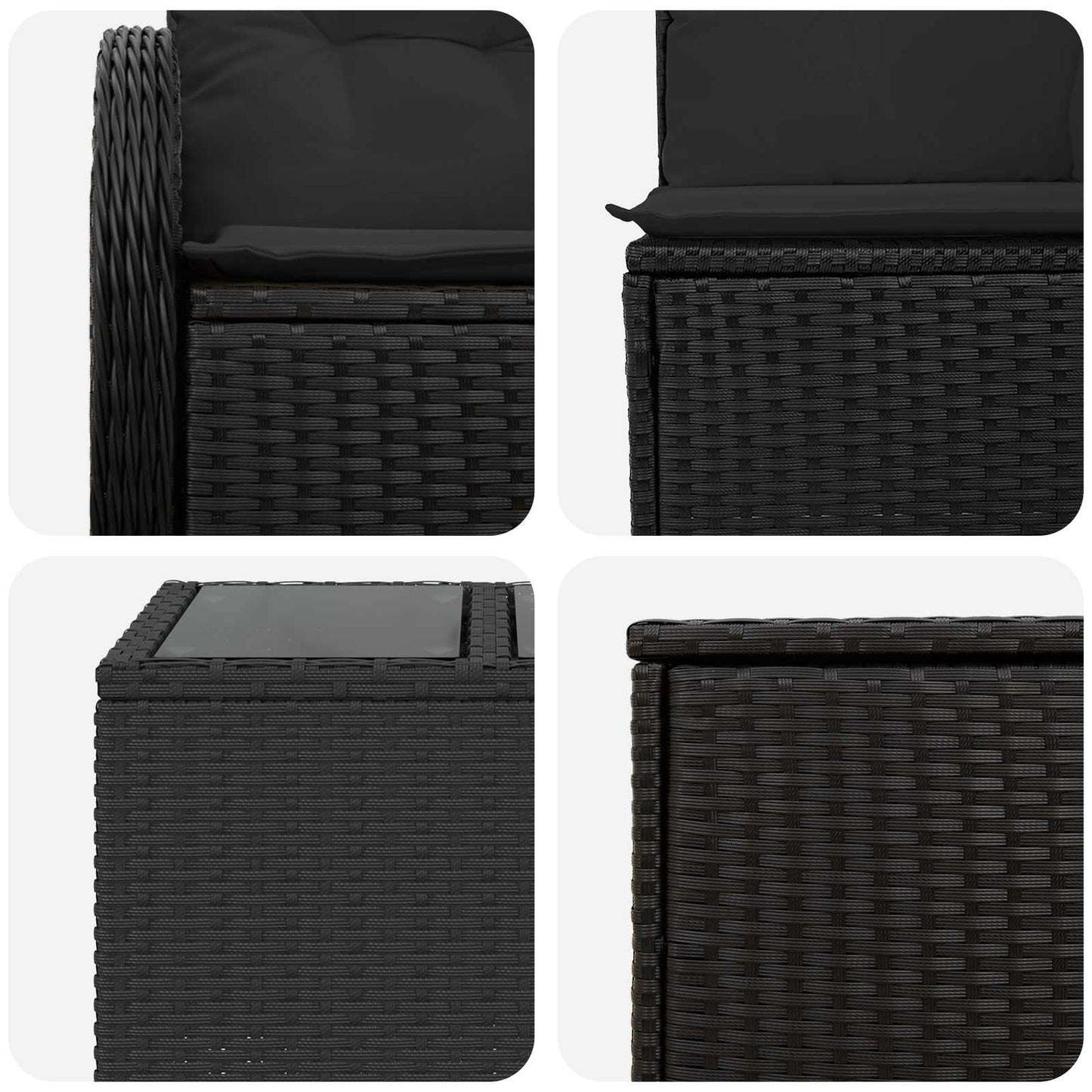 Set di divani 8 pz Nero Rattan sintetico e Acciaio | homemem39
