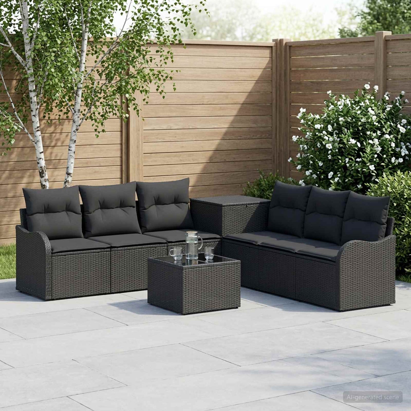 Set di divani 8 pz Nero Rattan sintetico e Acciaio | homemem39