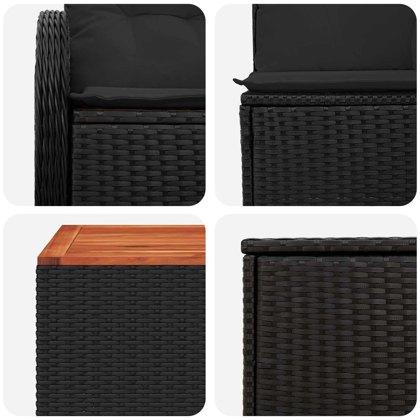 Set di divani 8 pz Nero Rattan sintetico e Acciaio | homemem39