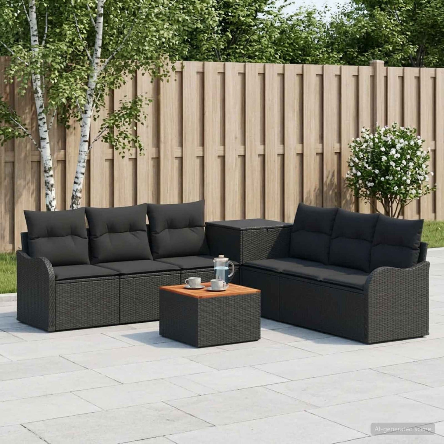 Set di divani 8 pz Nero Rattan sintetico e Acciaio