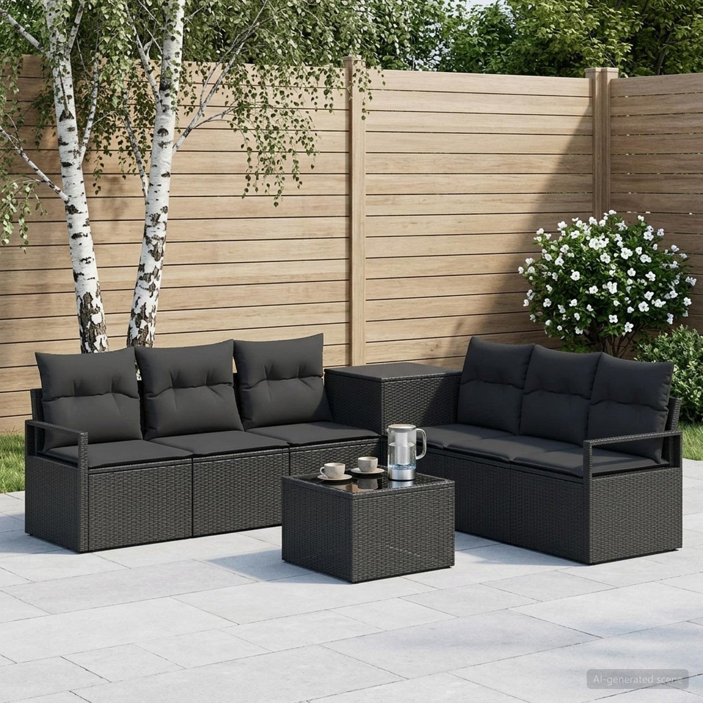 Set di divani 8 pz Nero Rattan sintetico e Acciaio | homemem39