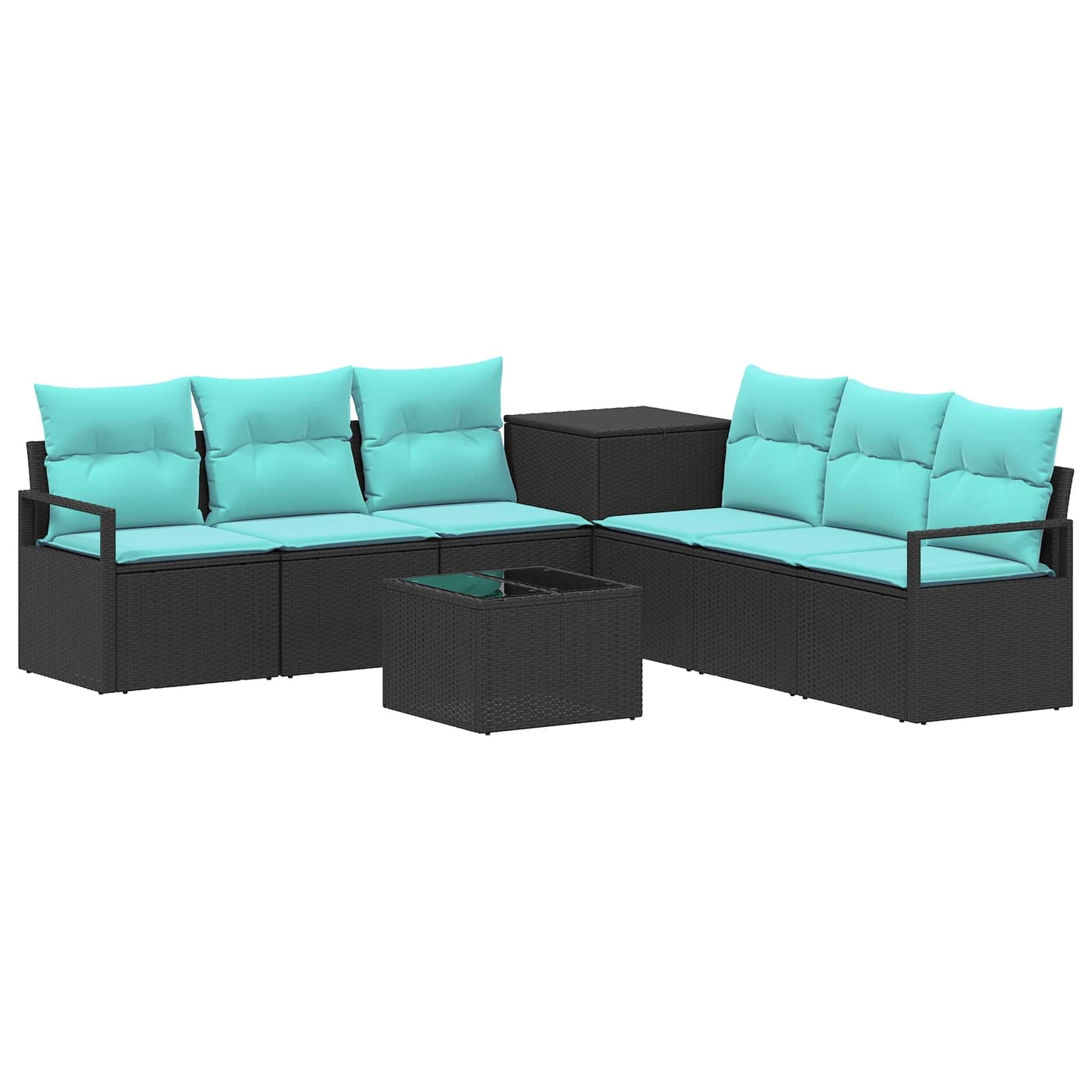 Set di divani 8 pz Nero e Blu Rattan sintetico e Acciaio | homemem39