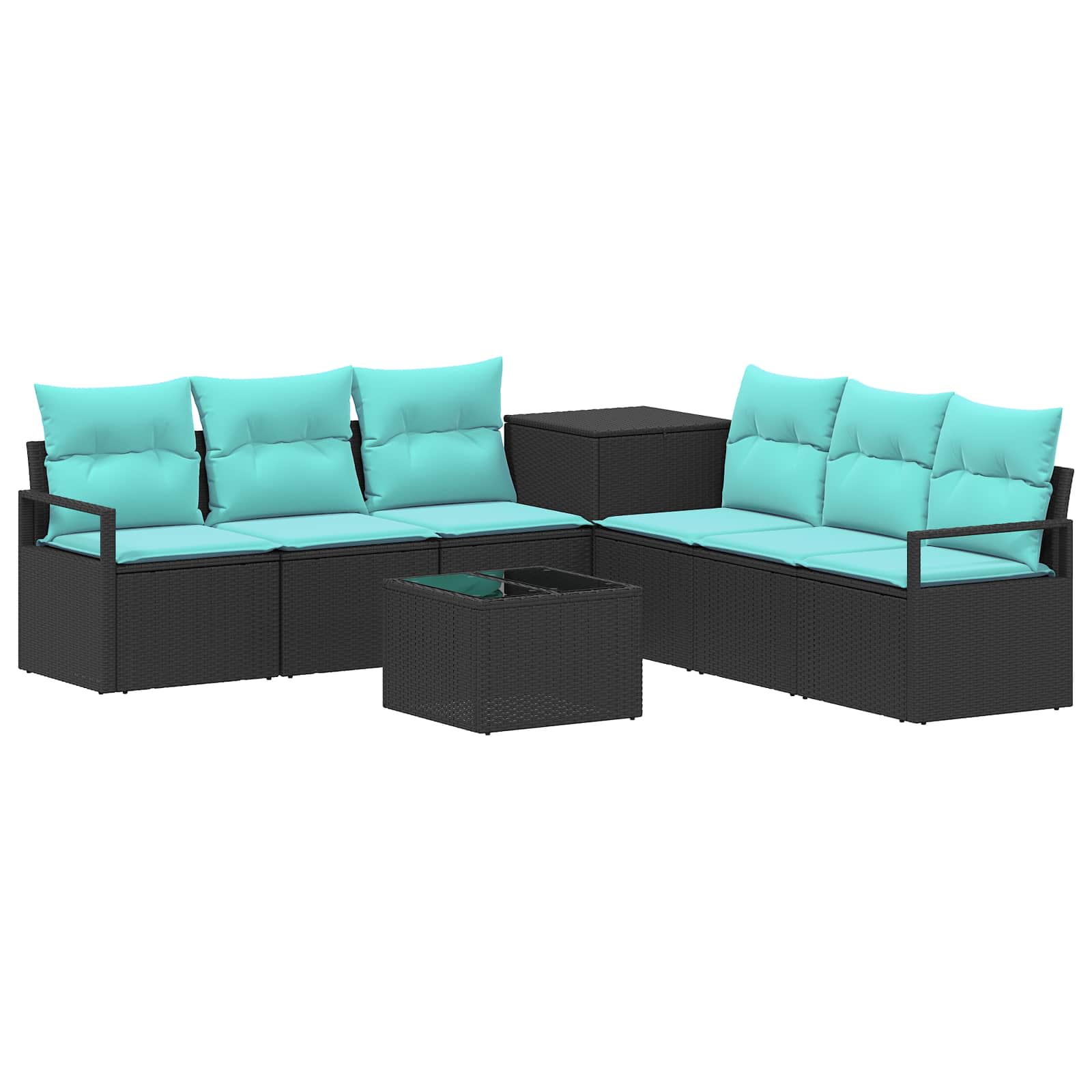 Set di divani 8 pz Nero e Blu Rattan sintetico e Acciaio | homemem39