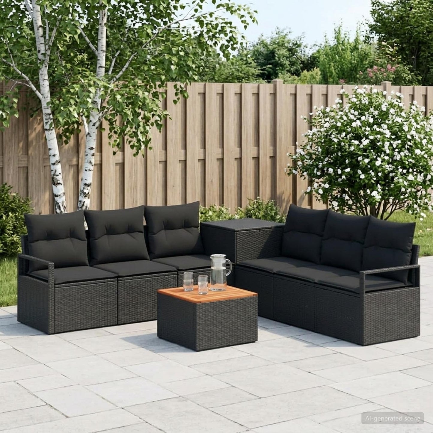 Set di divani 8 pz Nero Rattan sintetico e Acciaio | homemem39