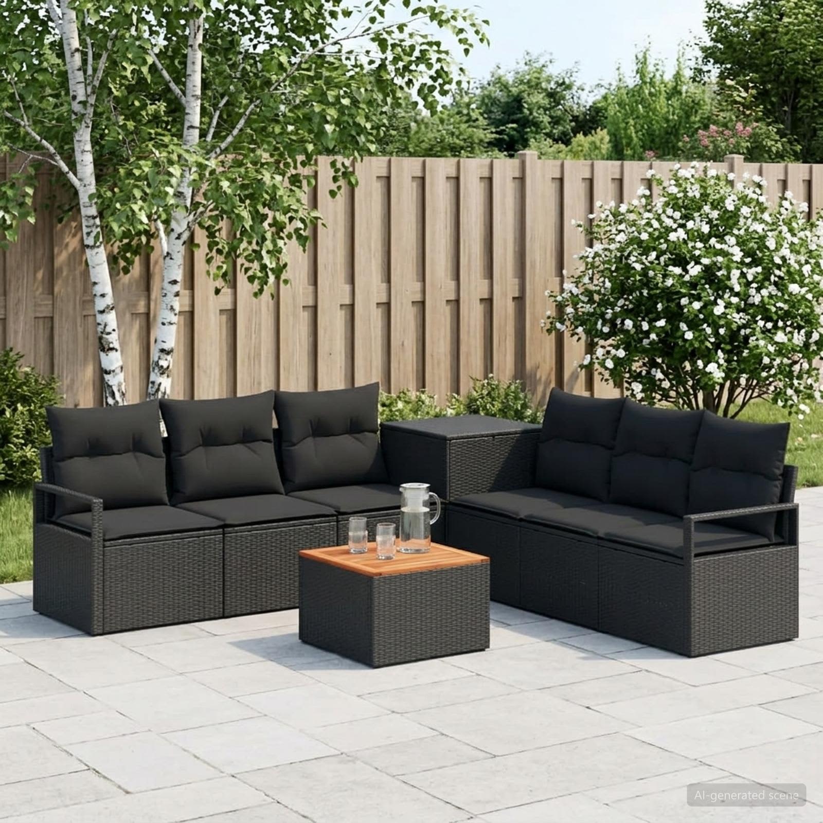 Set di divani 8 pz Nero Rattan sintetico e Acciaio | homemem39