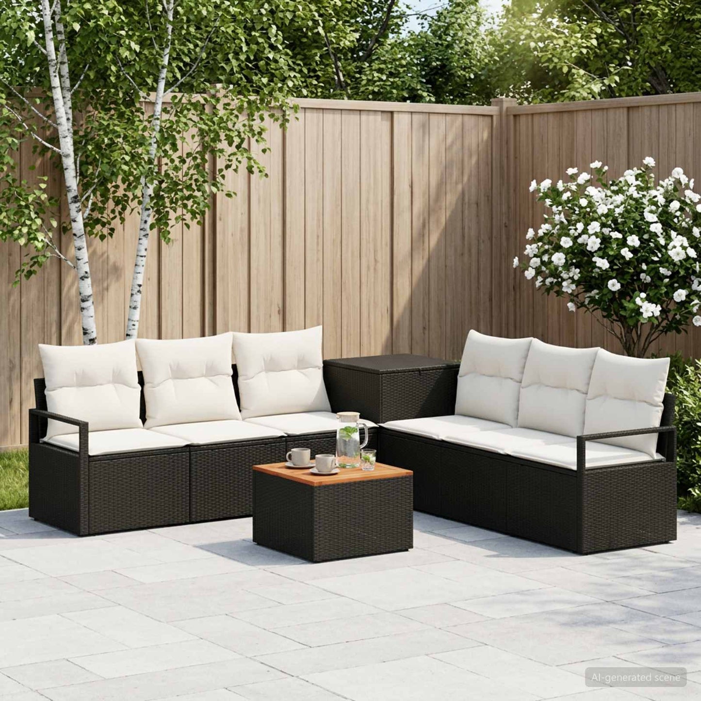 Set di divani 8 pz Nero e Bianco Crema | homemem39