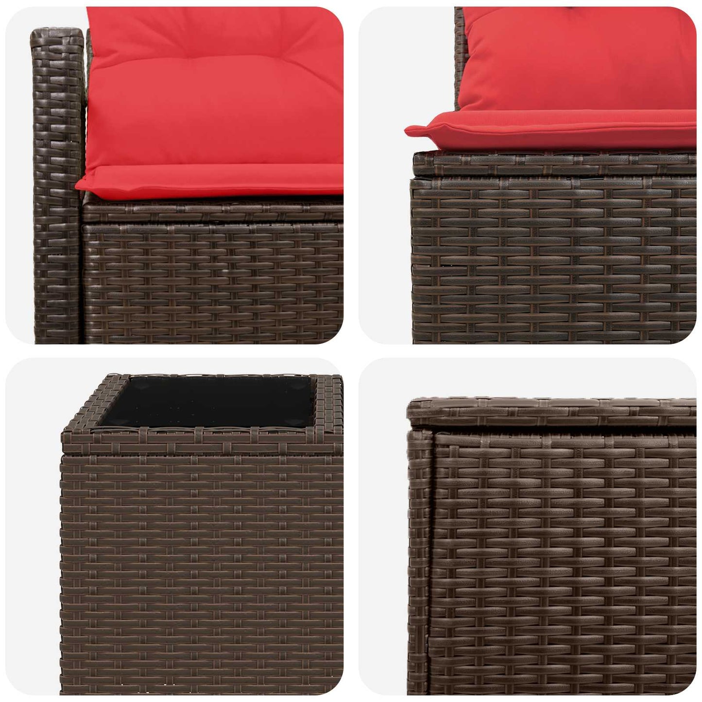 Set di divani 8 pz Marrone e Rosso Rattan sintetico e Acciaio | homemem39