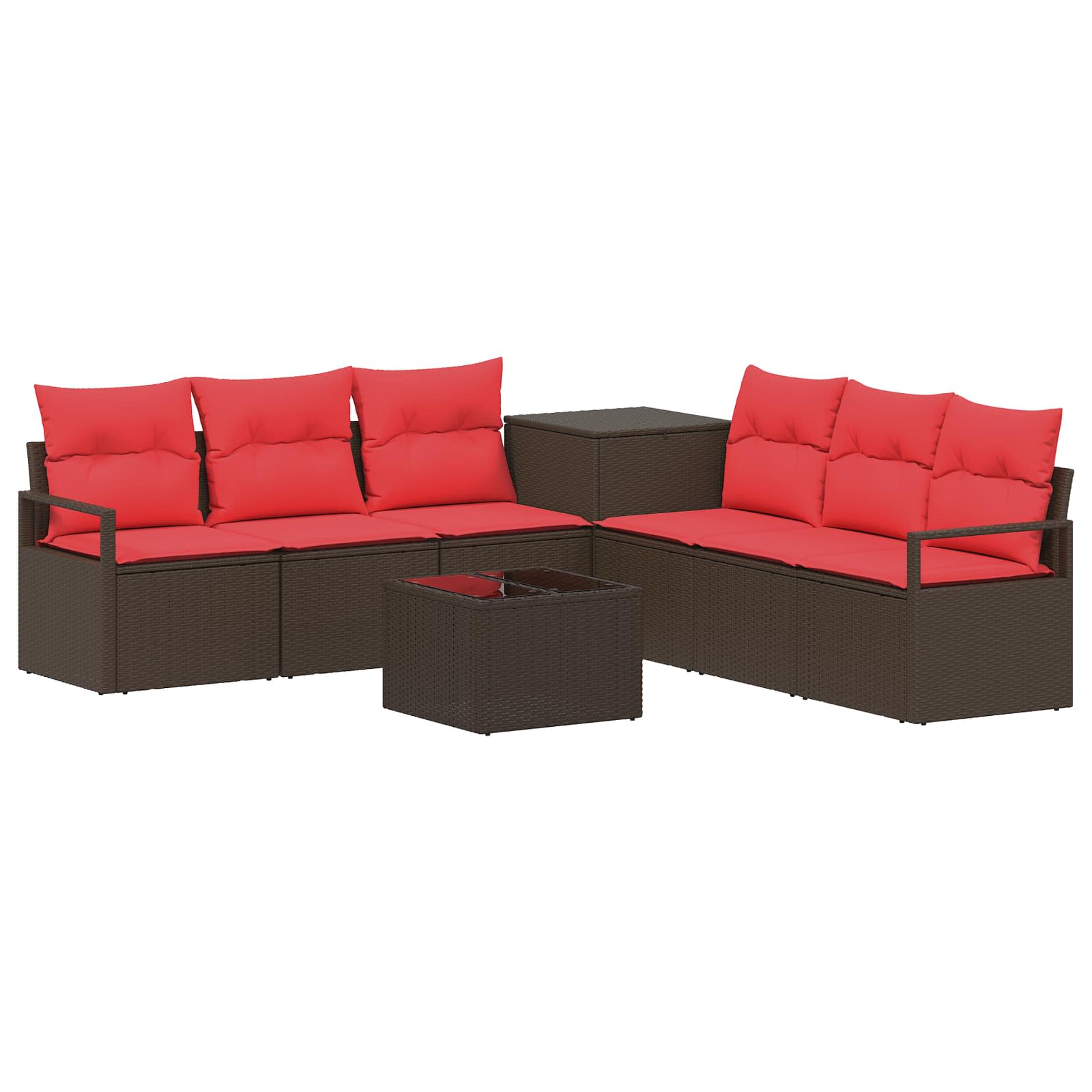 Set di divani 8 pz Marrone e Rosso Rattan sintetico e Acciaio | homemem39