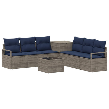 Set di divani 8 pz Grigio e Blu Navy Rattan sintetico e Acciaio | homemem39