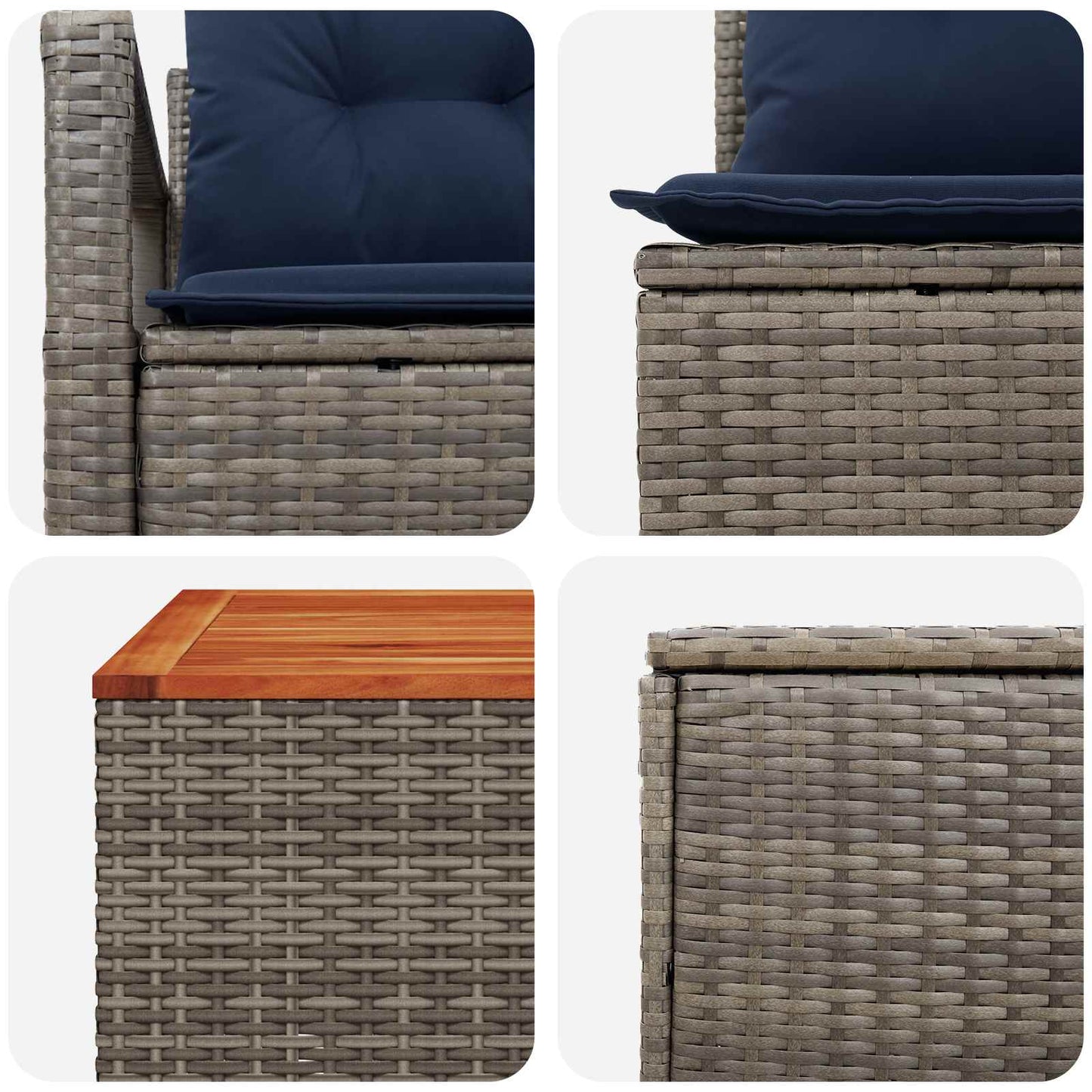 Set di divani 8 pz Grigio e Blu Navy Rattan sintetico e Acciaio | homemem39