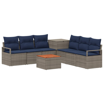 Set di divani 8 pz Grigio e Blu Navy Rattan sintetico e Acciaio | homemem39