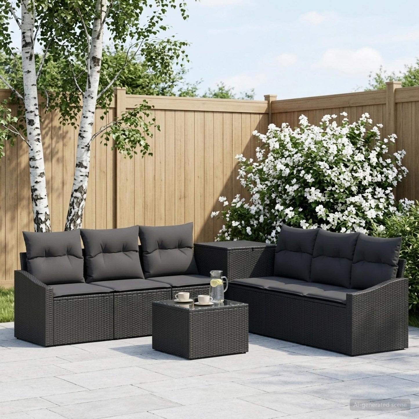 Set di divani 8 pz Nero Rattan sintetico e Acciaio | homemem39