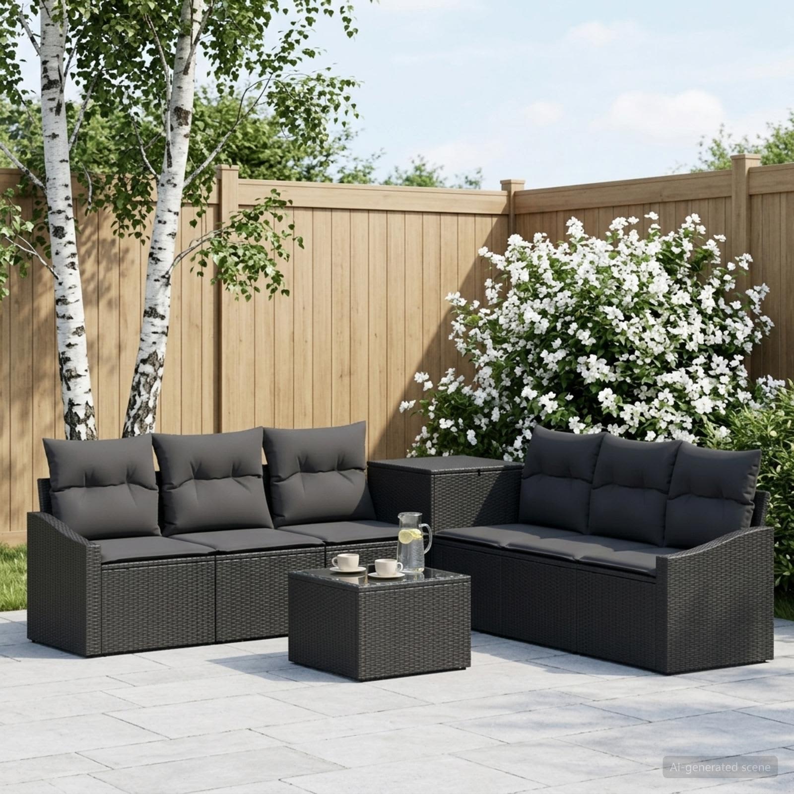 Set di divani 8 pz Nero Rattan sintetico e Acciaio | homemem39