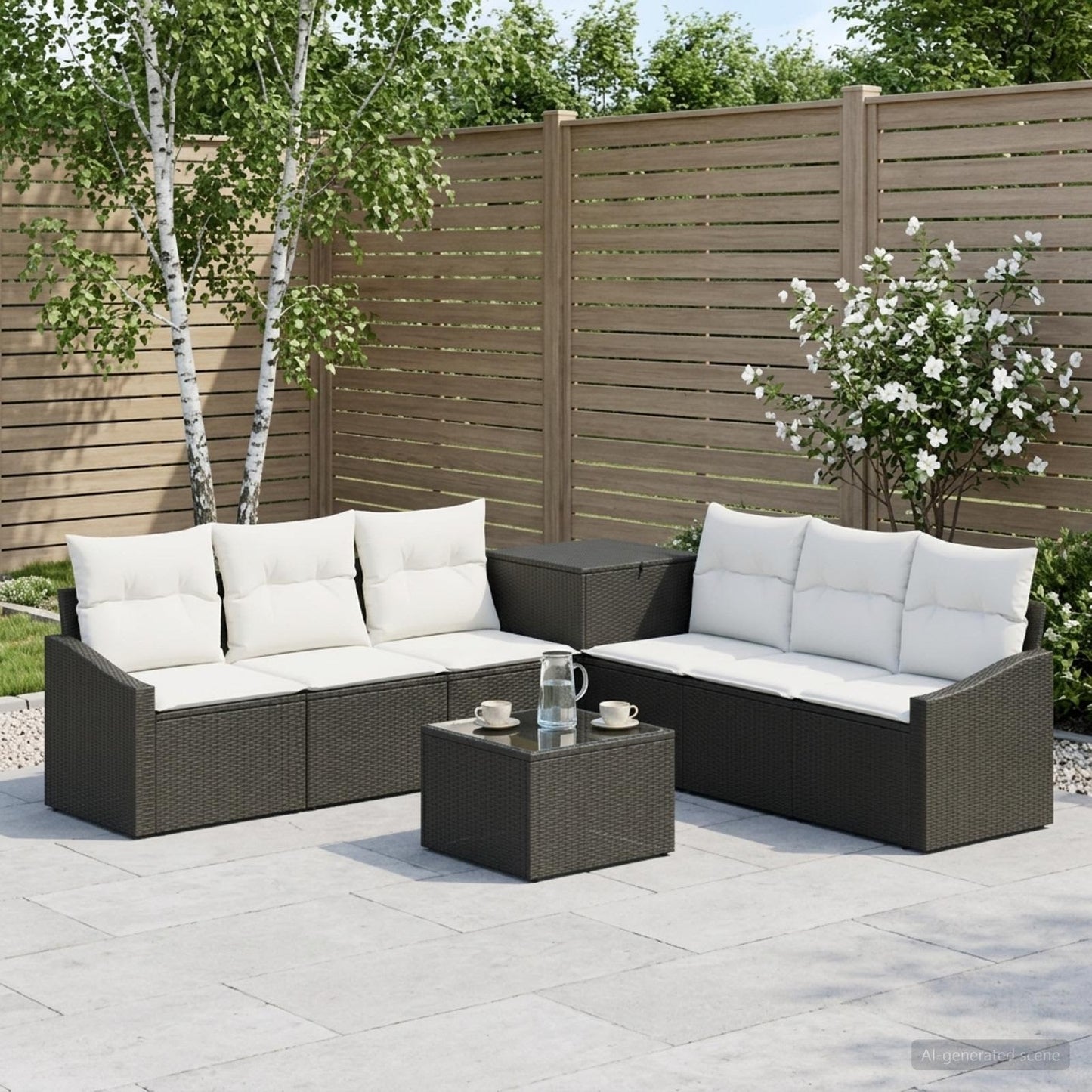 Set di divani 8 pz Nero e Bianco Crema | homemem39