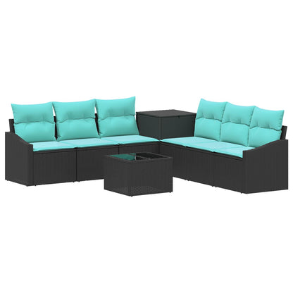 Set di divani 8 pz Nero e Blu Rattan sintetico e Acciaio | homemem39