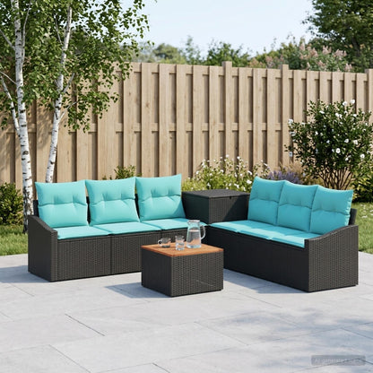 Set di divani 8 pz Nero e Blu Rattan sintetico e Acciaio