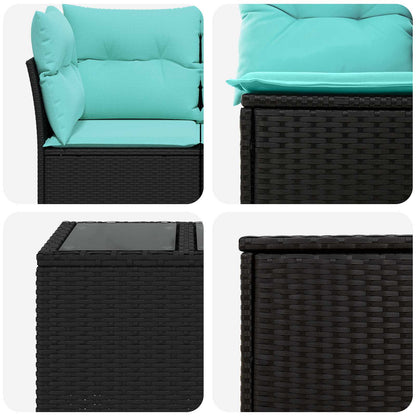 Set di divani 8 pz Nero e Blu Rattan sintetico e Acciaio | homemem39