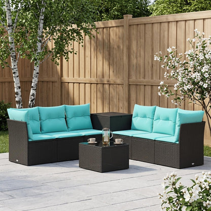 Set di divani 8 pz Nero e Blu Rattan sintetico e Acciaio | homemem39