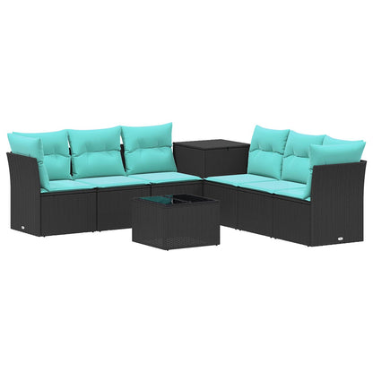 Set di divani 8 pz Nero e Blu Rattan sintetico e Acciaio | homemem39
