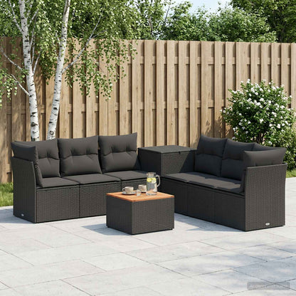 Set di divani 8 pz Nero Rattan sintetico e Acciaio