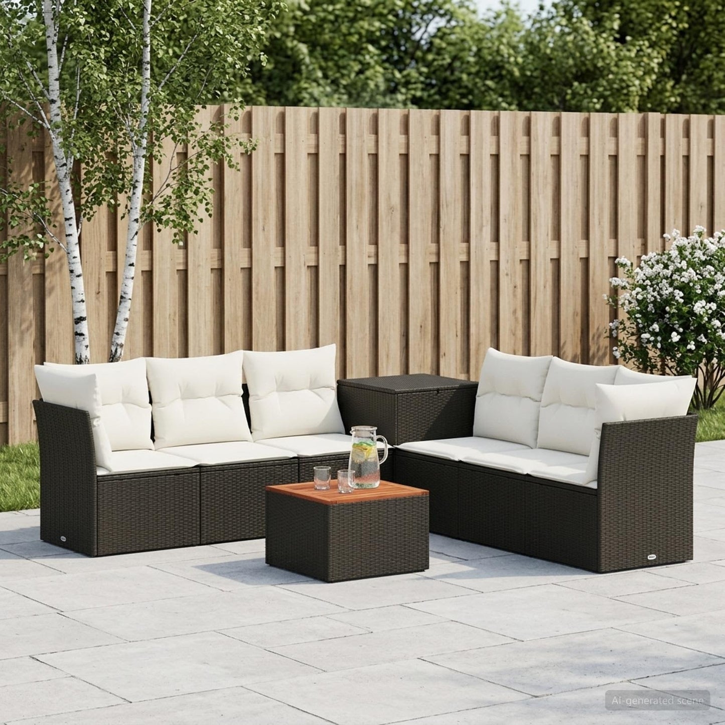 Set di divani 8 pz Nero e Bianco Crema | homemem39