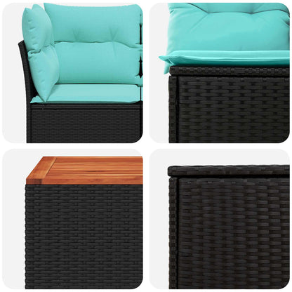 Set di divani 8 pz Nero e Blu Rattan sintetico e Acciaio | homemem39