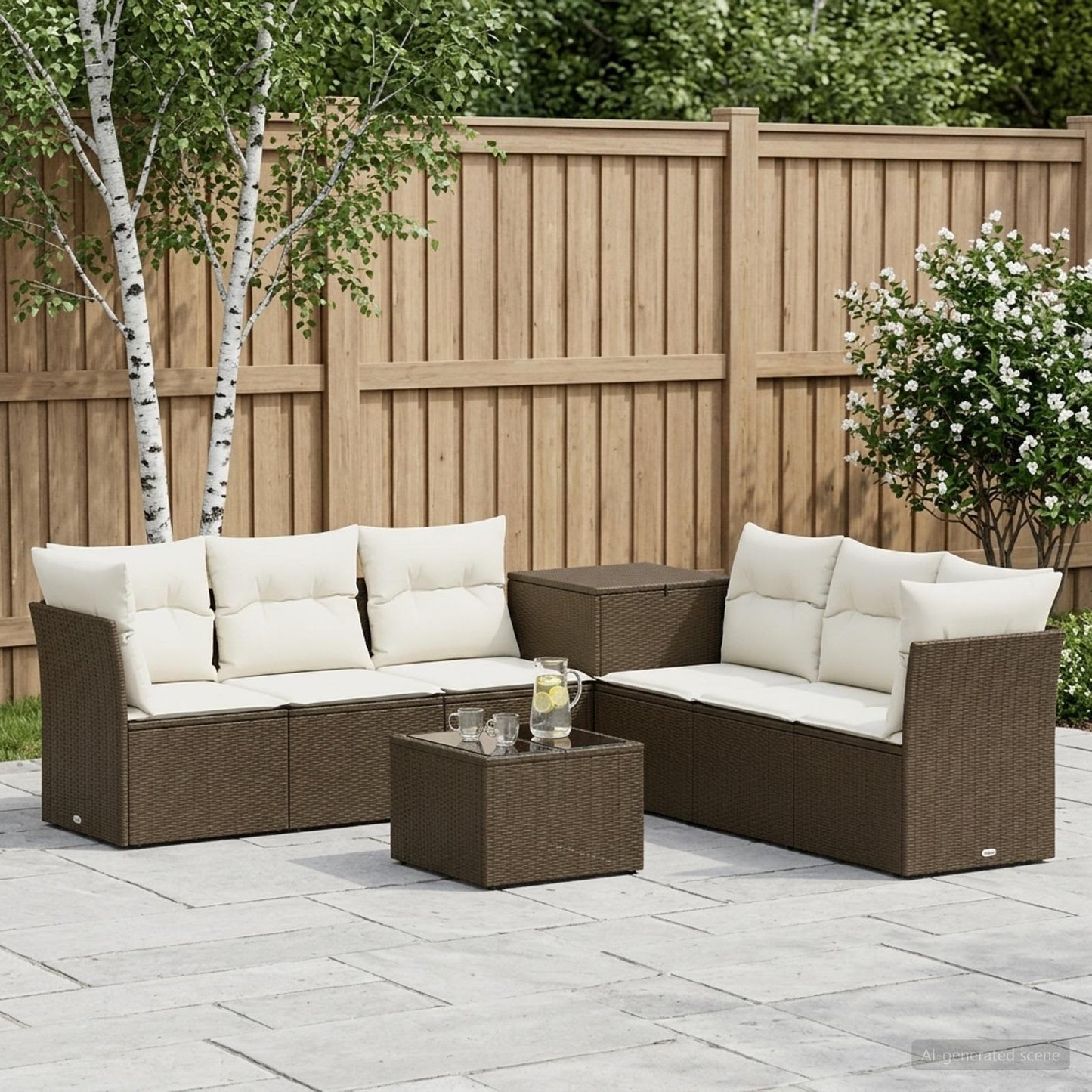Set di divani 8 pz Marrone e Bianco Crema | homemem39