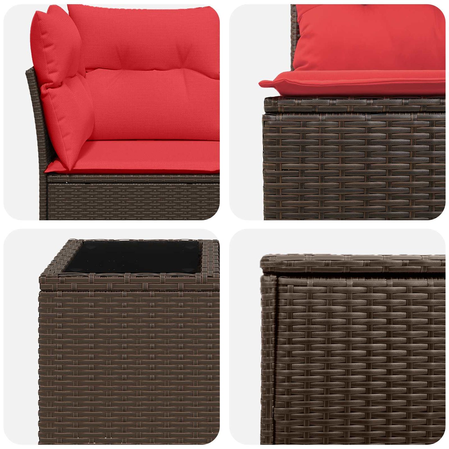 Set di divani 8 pz Marrone e Rosso Rattan sintetico e Acciaio | homemem39