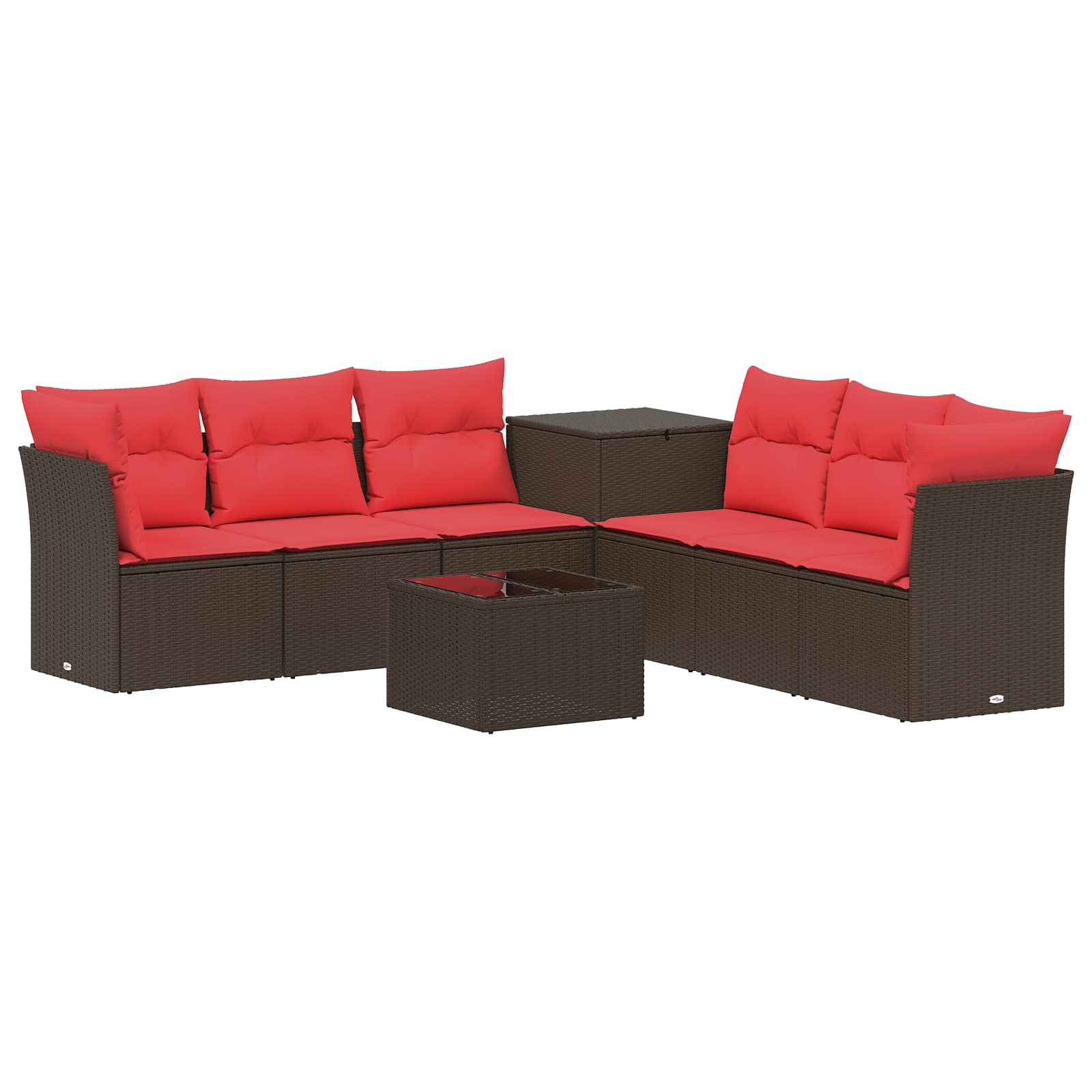 Set di divani 8 pz Marrone e Rosso Rattan sintetico e Acciaio | homemem39