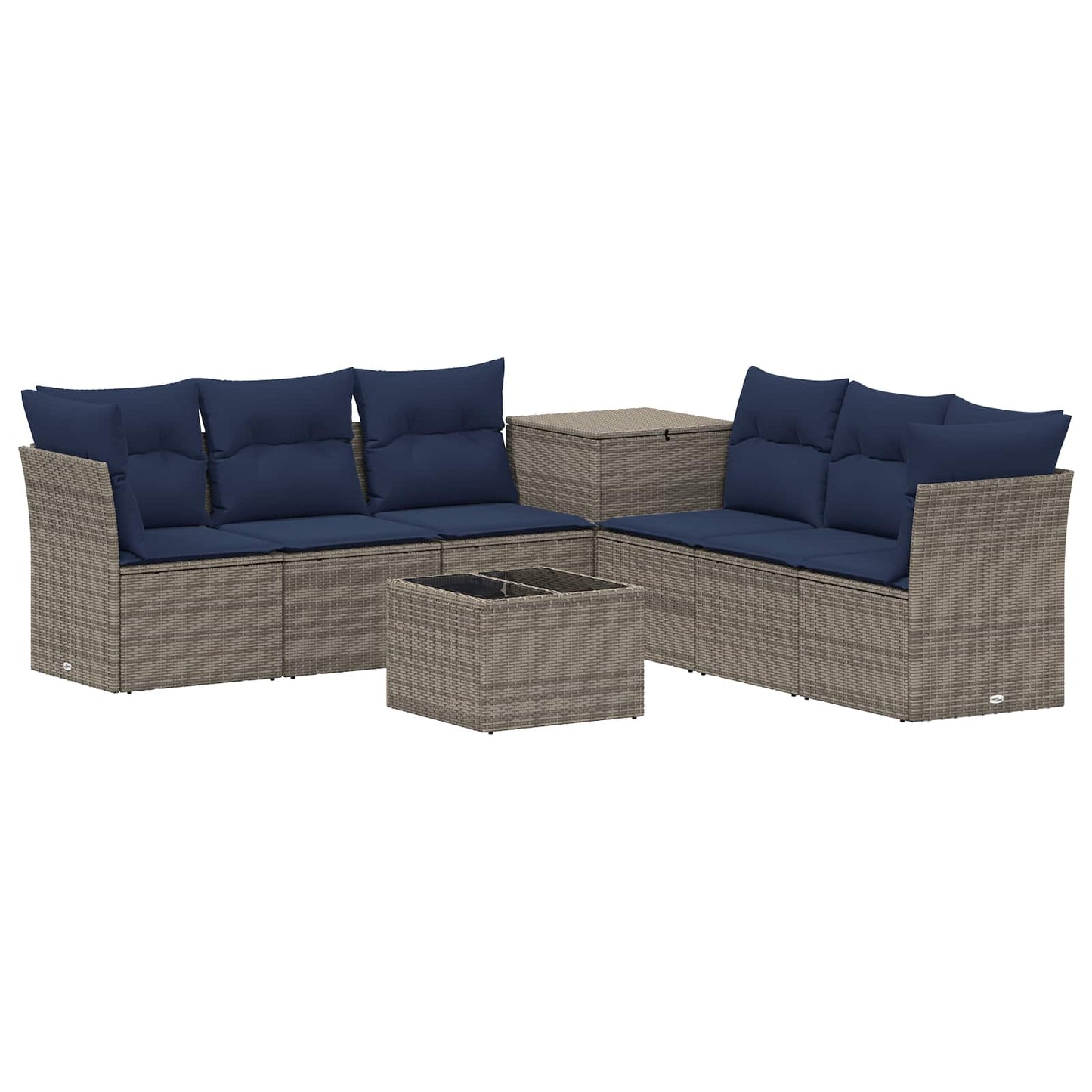 Set di divani 8 pz Grigio e Blu Navy Rattan sintetico e Acciaio | homemem39