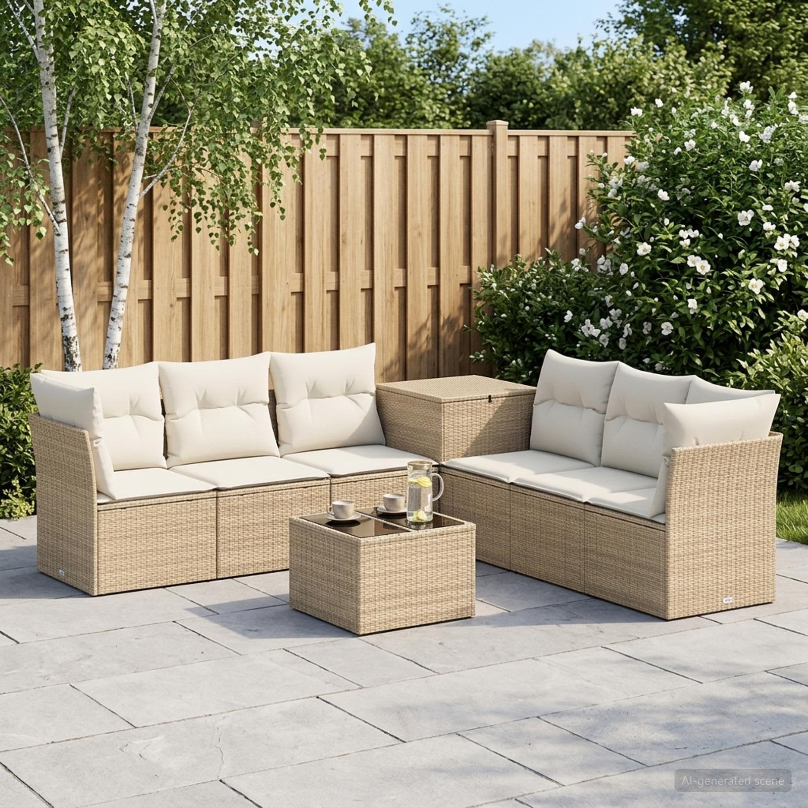 Set di divani 8 pz Beige e Bianco Crema | homemem39