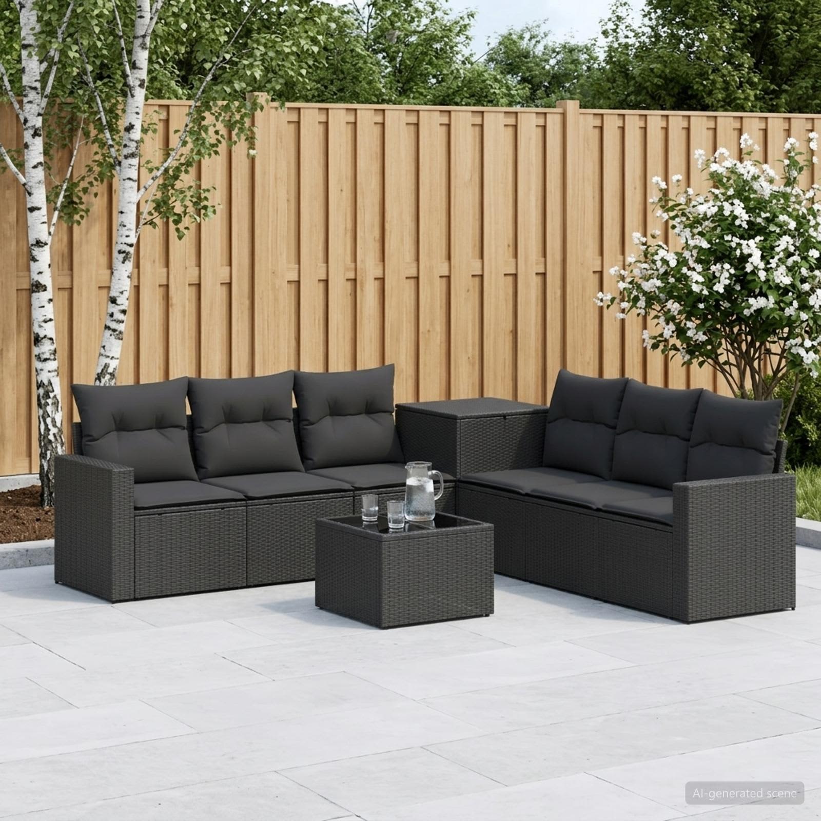 Set di divani 8 pz Nero Rattan sintetico e Acciaio | homemem39