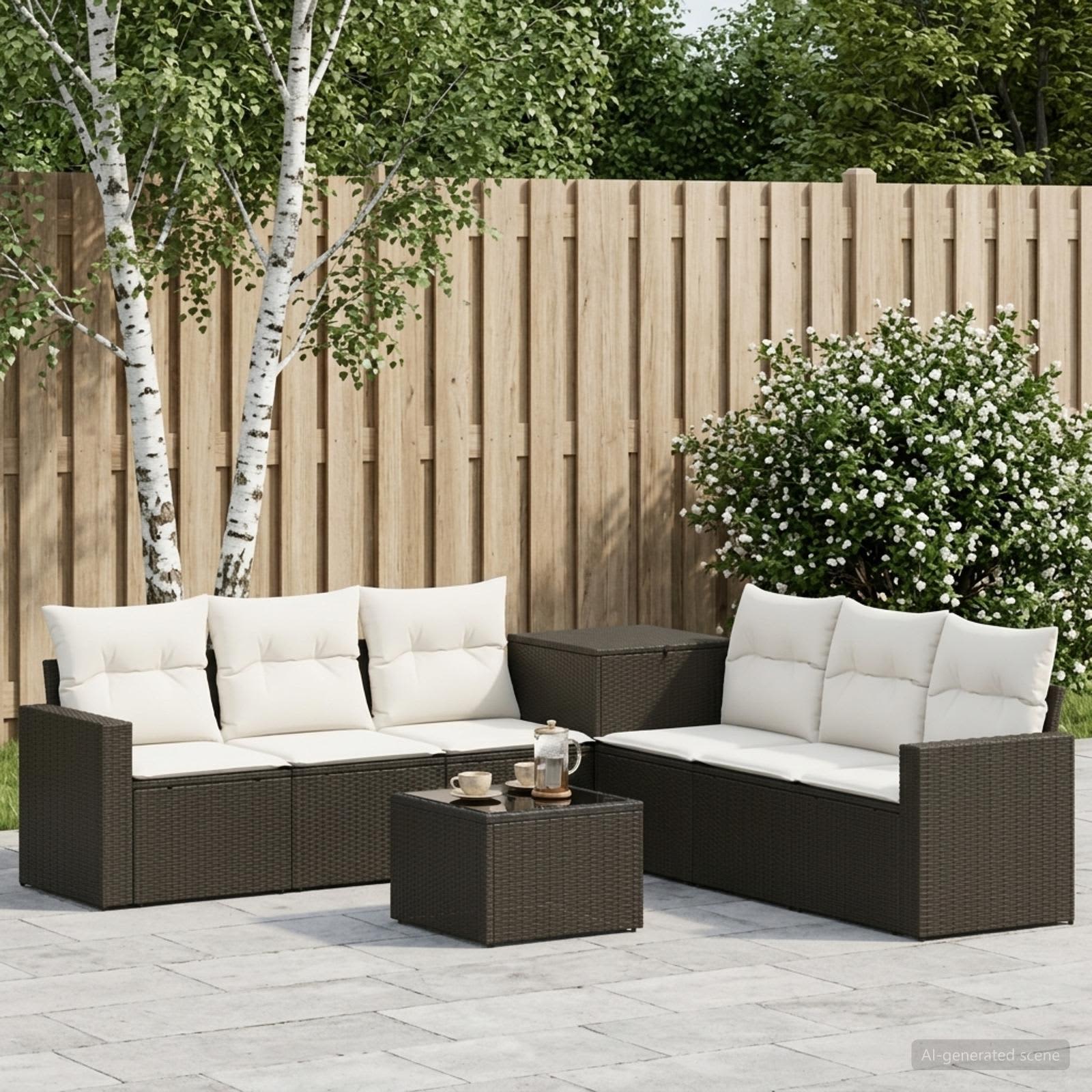 Set di divani 8 pz Nero e Bianco Crema | homemem39